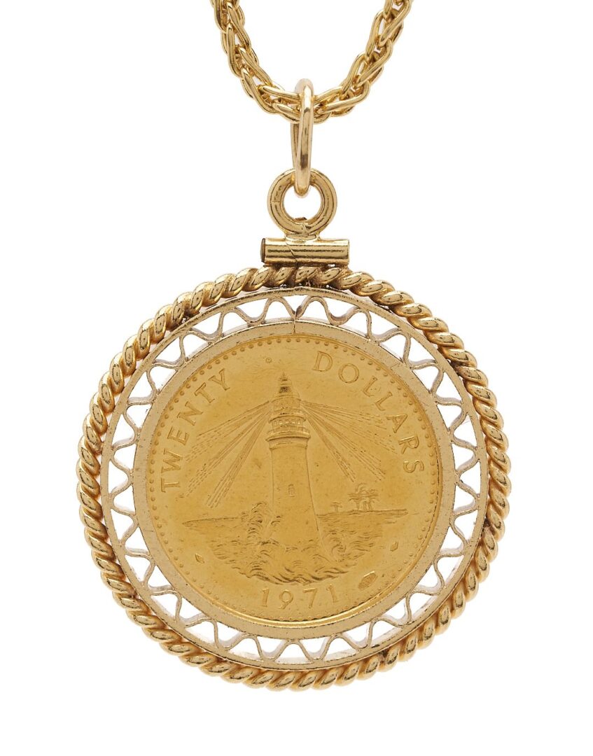 Lot 613: 14K Gold Necklace w/ 1971 Bahama Gold Coin