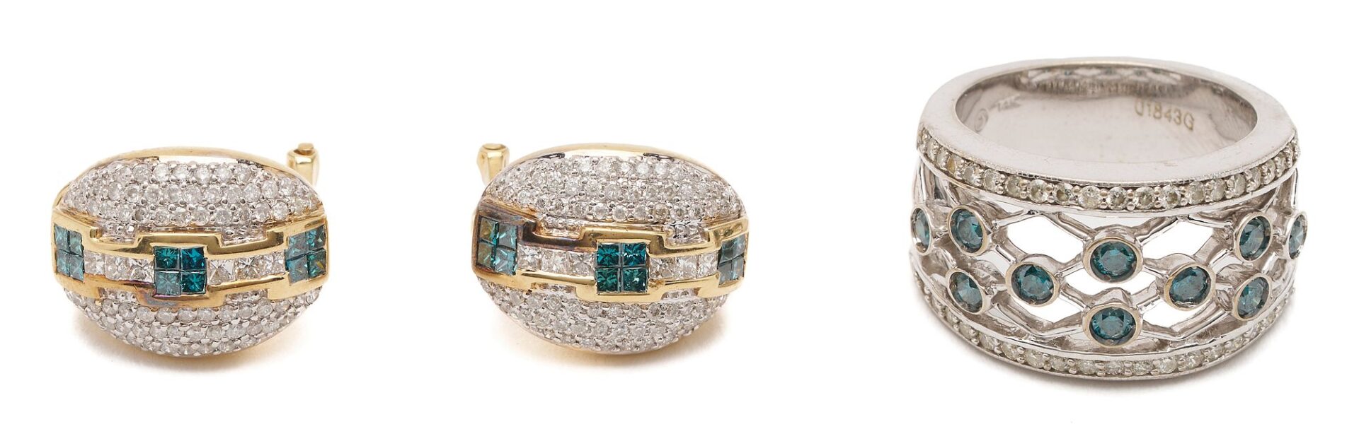 Lot 620: 14K Gold and Diamond Ring & Earrings