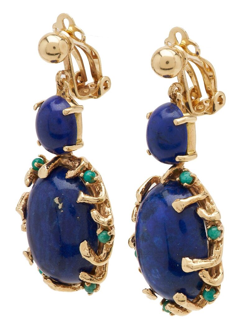 Lot 624: 14K Gold & Lapis Earrings