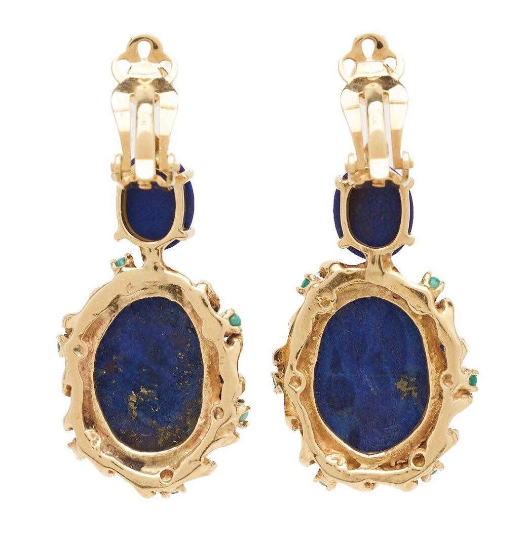 Lot 624: 14K Gold & Lapis Earrings