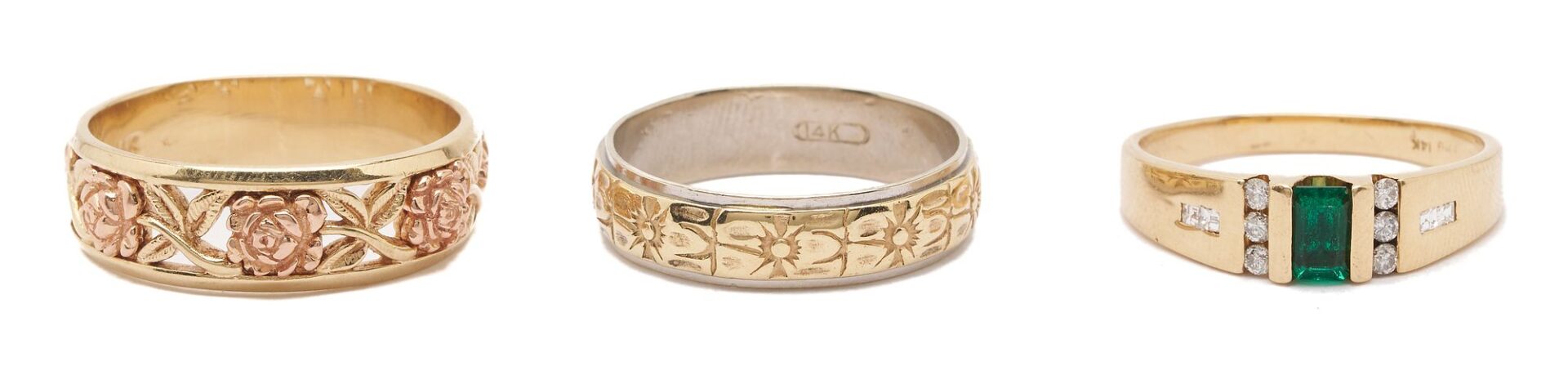 Lot 629: 3 Gents’ 14K Gold Rings