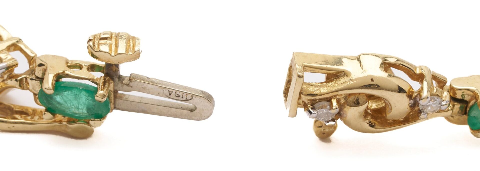 Lot 631: 14K Gold, Diamond & Emerald Bracelet and 18K Gold Marquis Cut Emerald & Diamond Ring