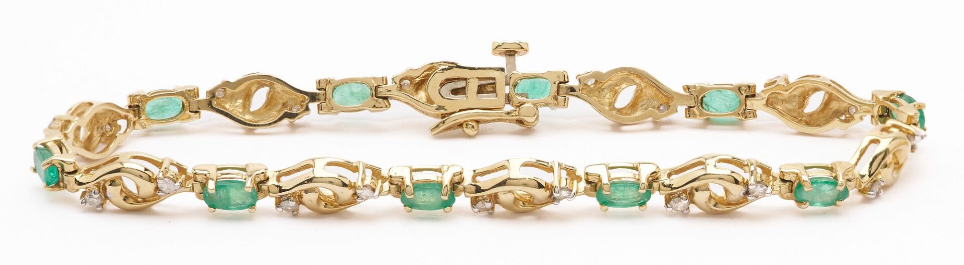 Lot 631: 14K Gold, Diamond & Emerald Bracelet and 18K Gold Marquis Cut Emerald & Diamond Ring