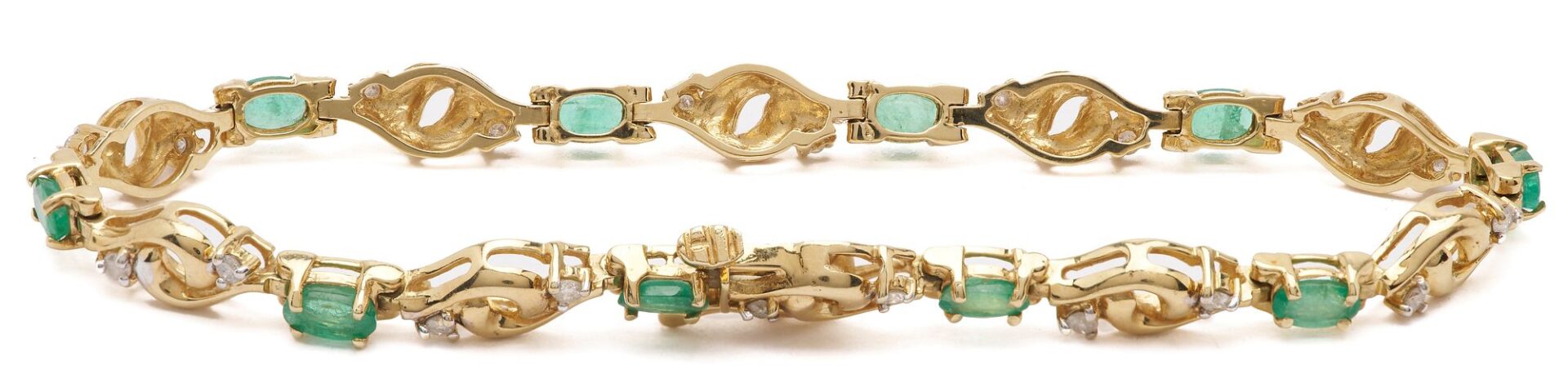 Lot 631: 14K Gold, Diamond & Emerald Bracelet and 18K Gold Marquis Cut Emerald & Diamond Ring