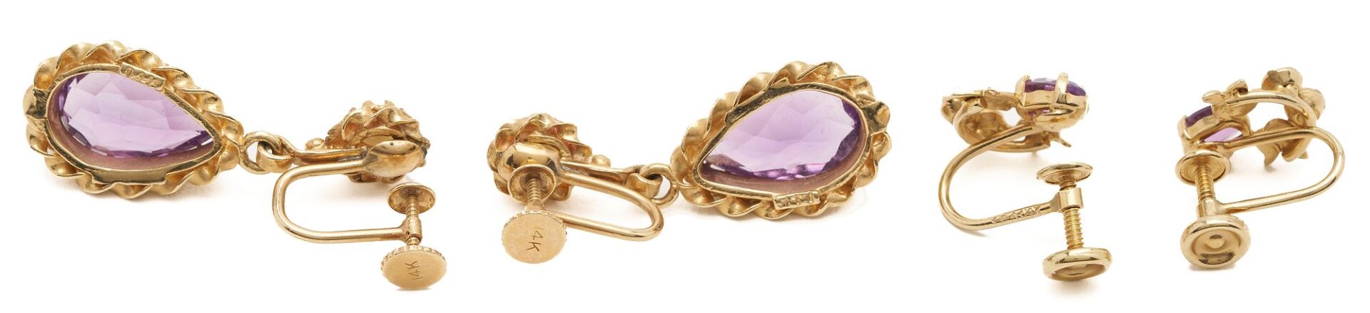 Lot 635: Yellow Gold & Amethyst Bracelet, Necklace, and 2 Earring Pairs