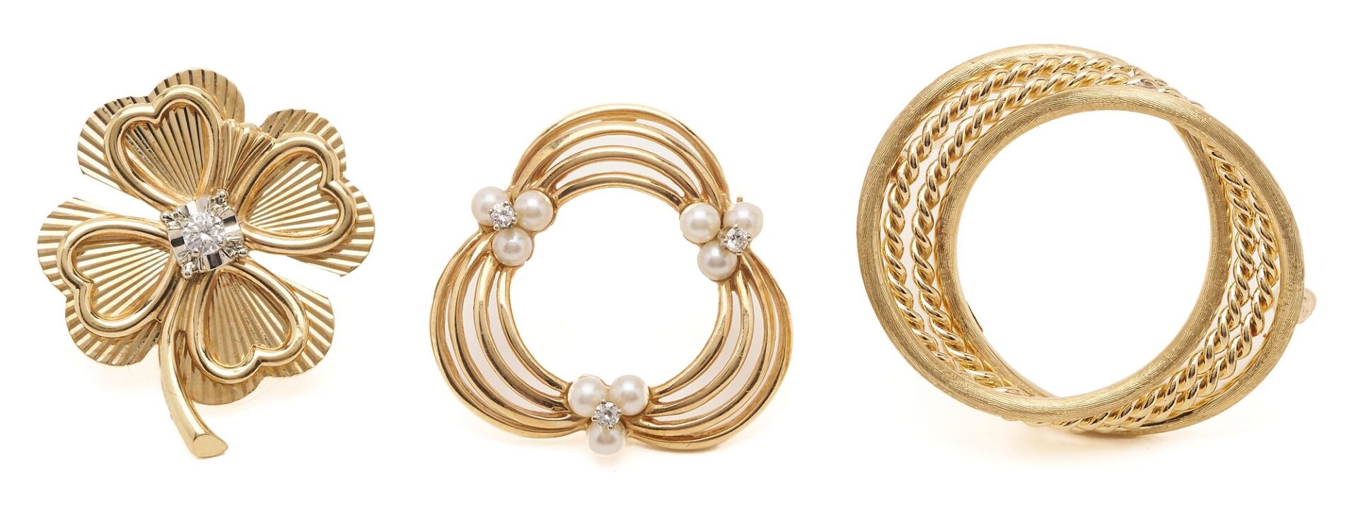 Lot 639: 3 14K Gold & Gemstone Brooches