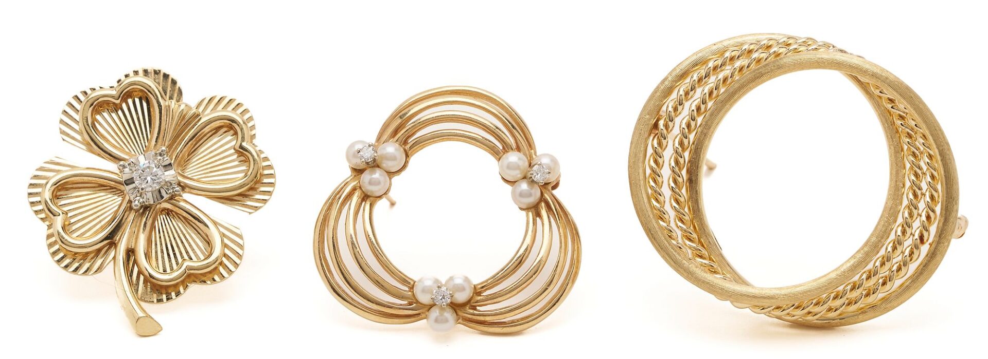 Lot 639: 3 14K Gold & Gemstone Brooches