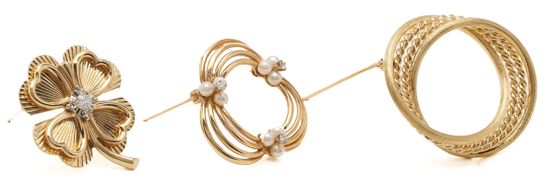 Lot 639: 3 14K Gold & Gemstone Brooches