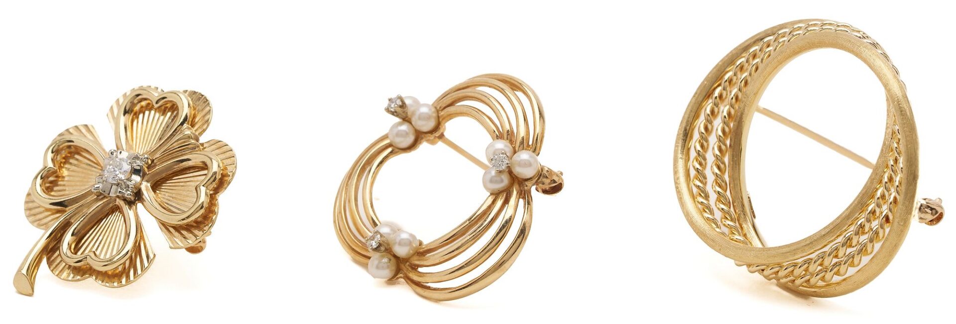 Lot 639: 3 14K Gold & Gemstone Brooches