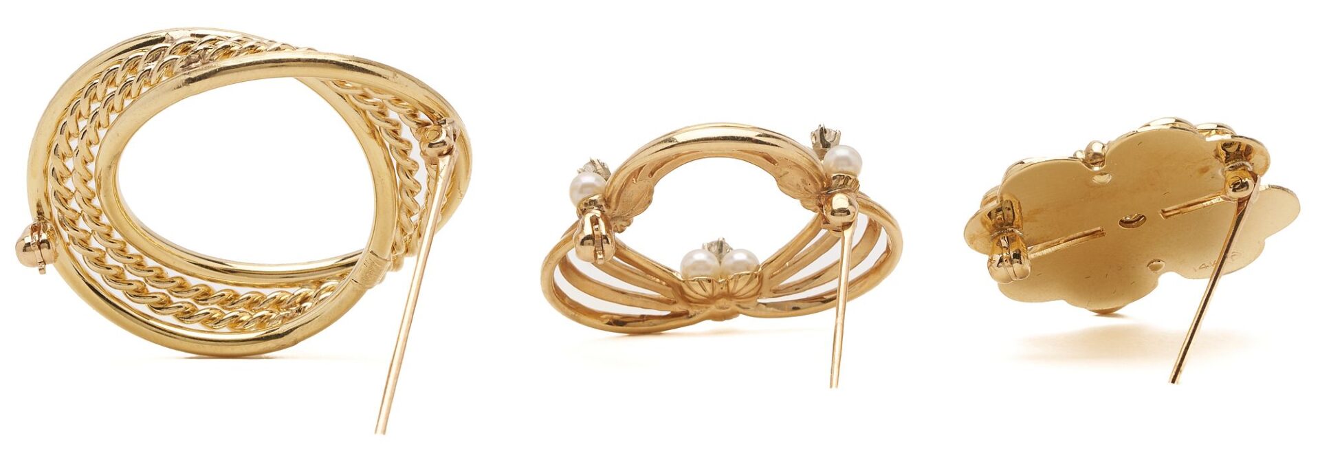 Lot 639: 3 14K Gold & Gemstone Brooches