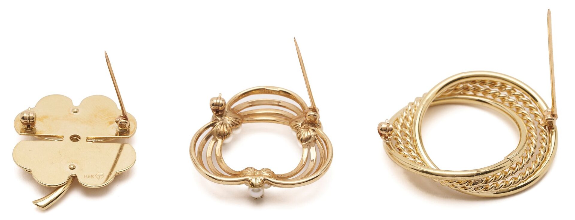 Lot 639: 3 14K Gold & Gemstone Brooches