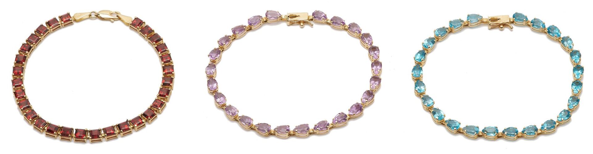 Lot 640: Three (3) 14K Gold Gemstone Bracelets