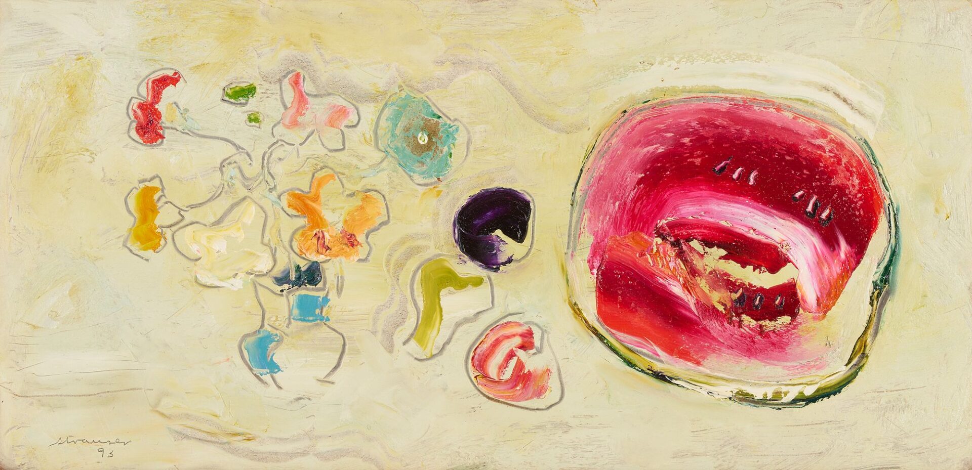 Lot 665: Sterling Strauser O/B Still Life, Ripe Watermelon