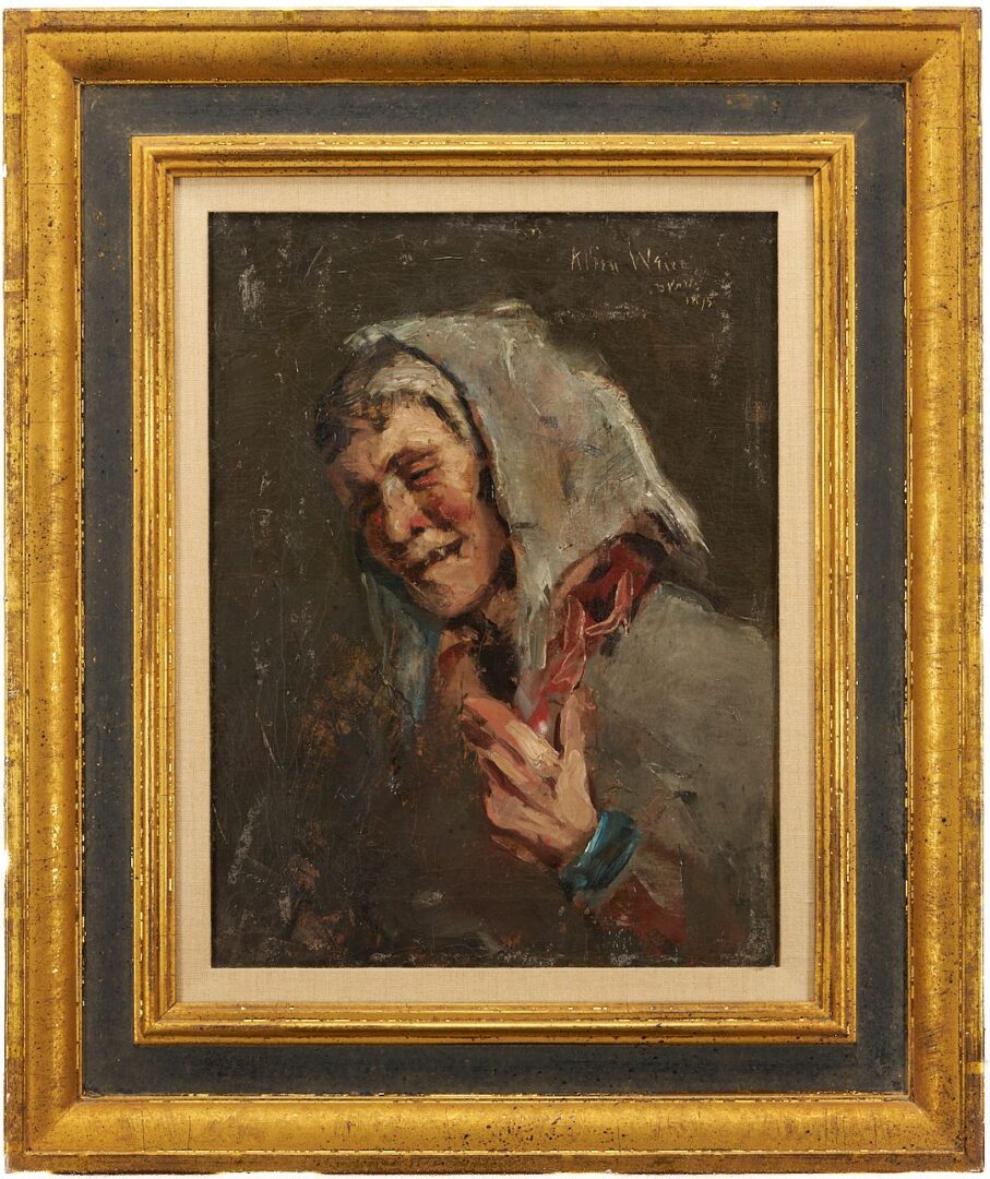 Lot 668: J. Alden Weir O/C Painting, Peasant Woman Laughing
