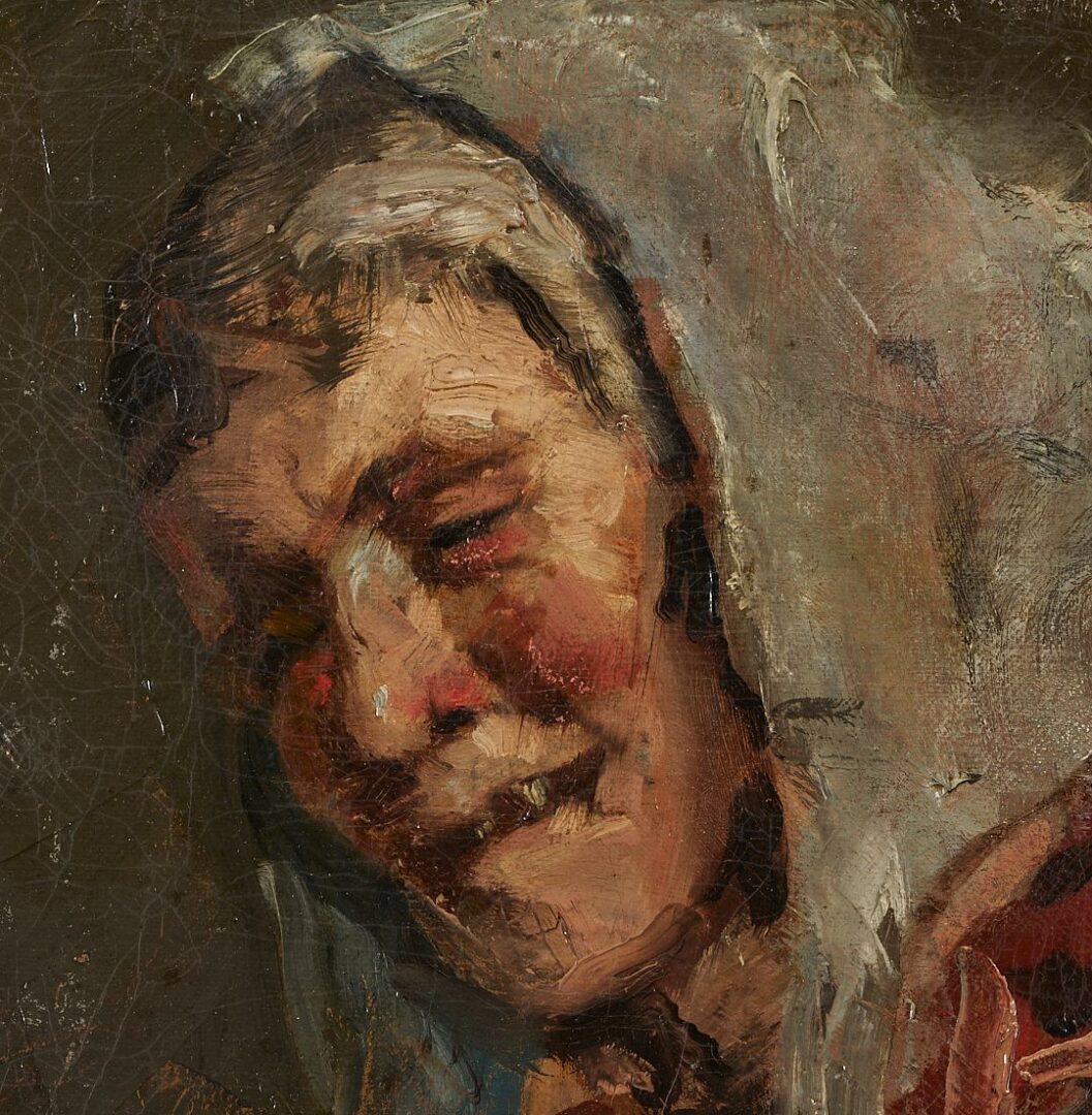 Lot 668: J. Alden Weir O/C Painting, Peasant Woman Laughing