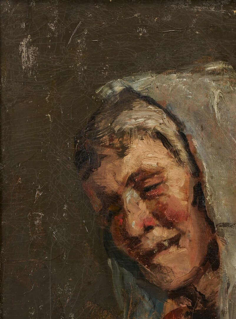 Lot 668: J. Alden Weir O/C Painting, Peasant Woman Laughing