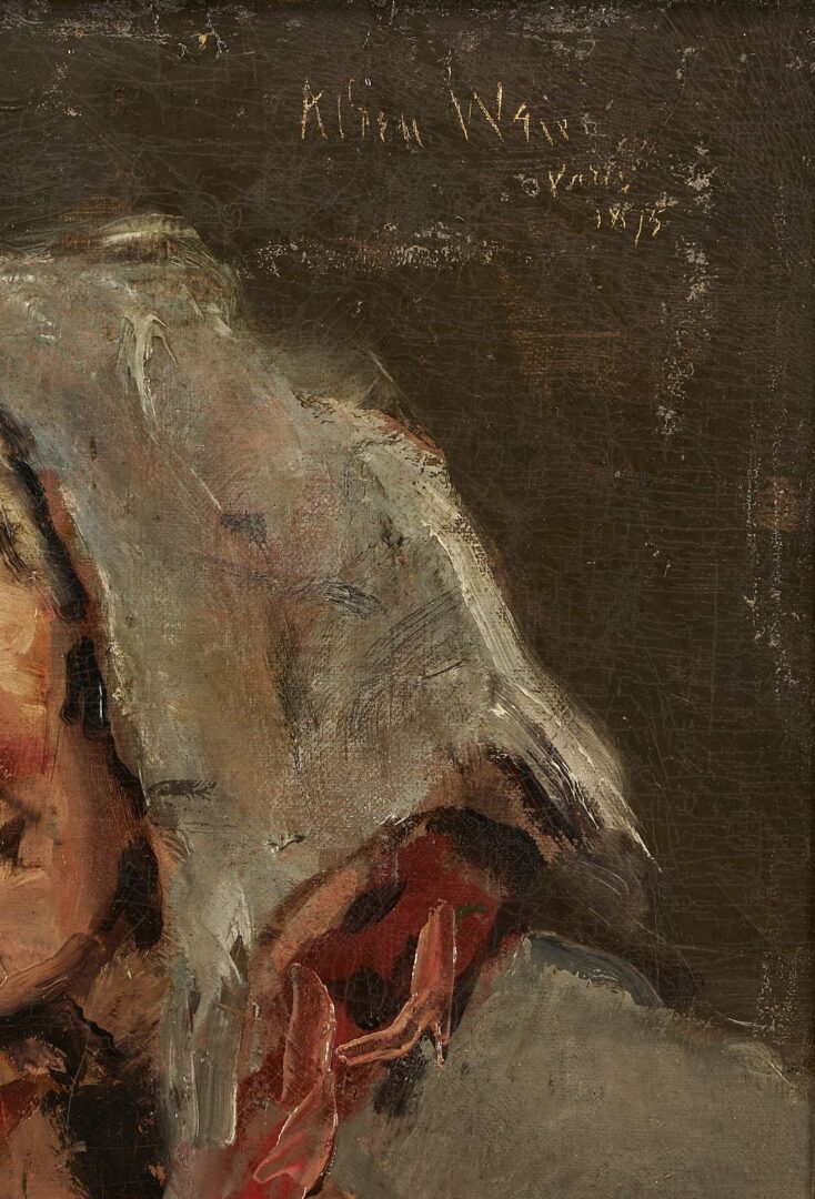 Lot 668: J. Alden Weir O/C Painting, Peasant Woman Laughing