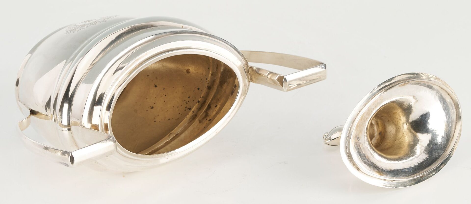 Lot 66: 3 pc Federal Coin Silver Tea Set, Riker & Clapp