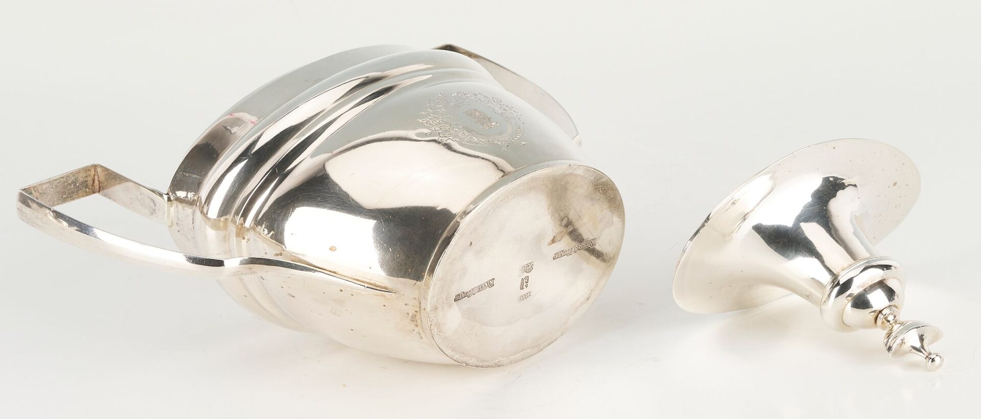 Lot 66: 3 pc Federal Coin Silver Tea Set, Riker & Clapp