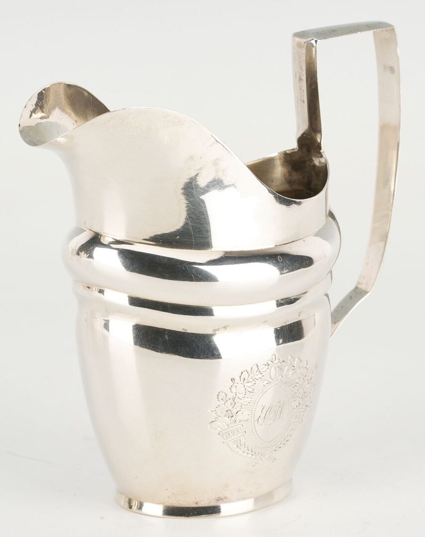 Lot 66: 3 pc Federal Coin Silver Tea Set, Riker & Clapp