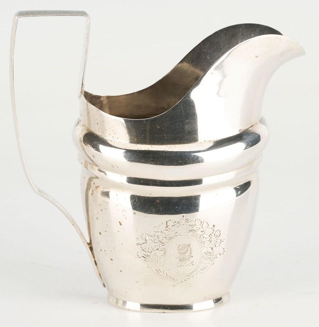 Lot 66: 3 pc Federal Coin Silver Tea Set, Riker & Clapp