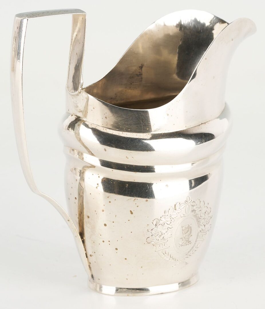 Lot 66: 3 pc Federal Coin Silver Tea Set, Riker & Clapp