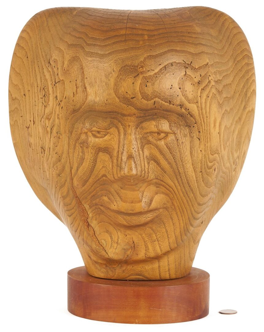 Lot 681: Olen Bryant Wood Sculpture of Head
