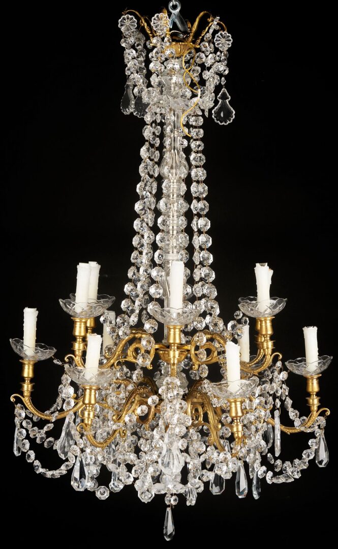 Lot 702: Baccarat Style Gilt Bronze 12-Light Chandelier
