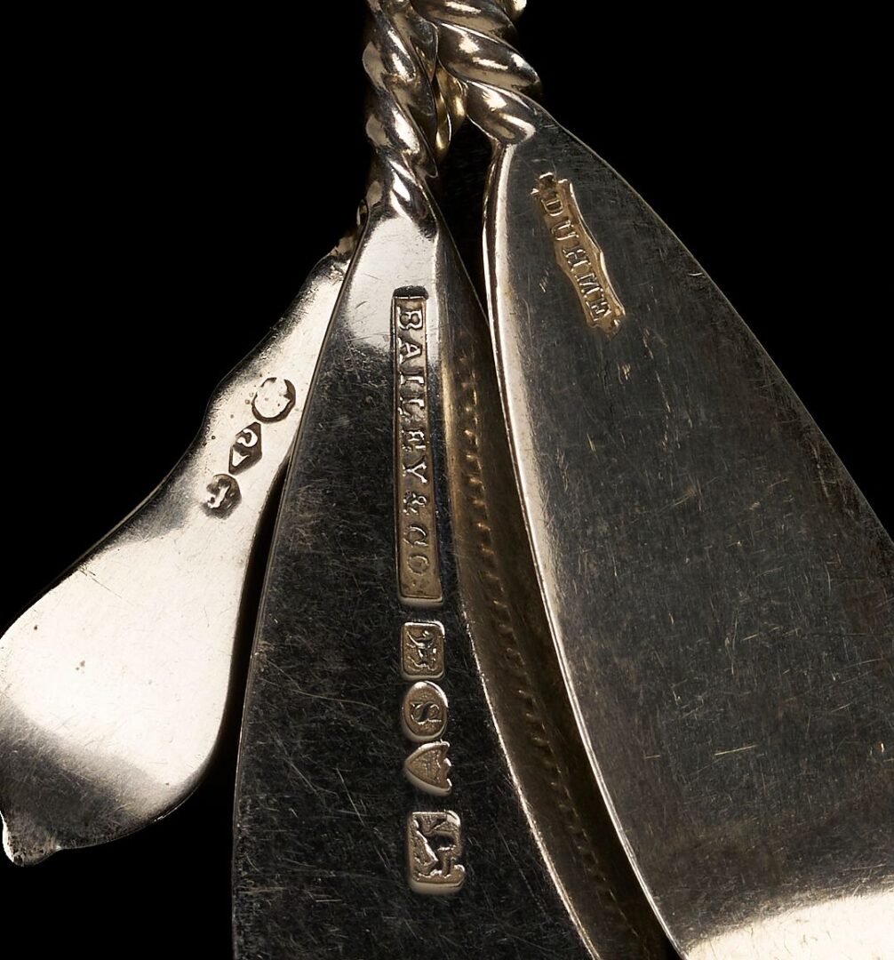 Lot 70: 17 Twist Handle Coin Silver Serving Pieces