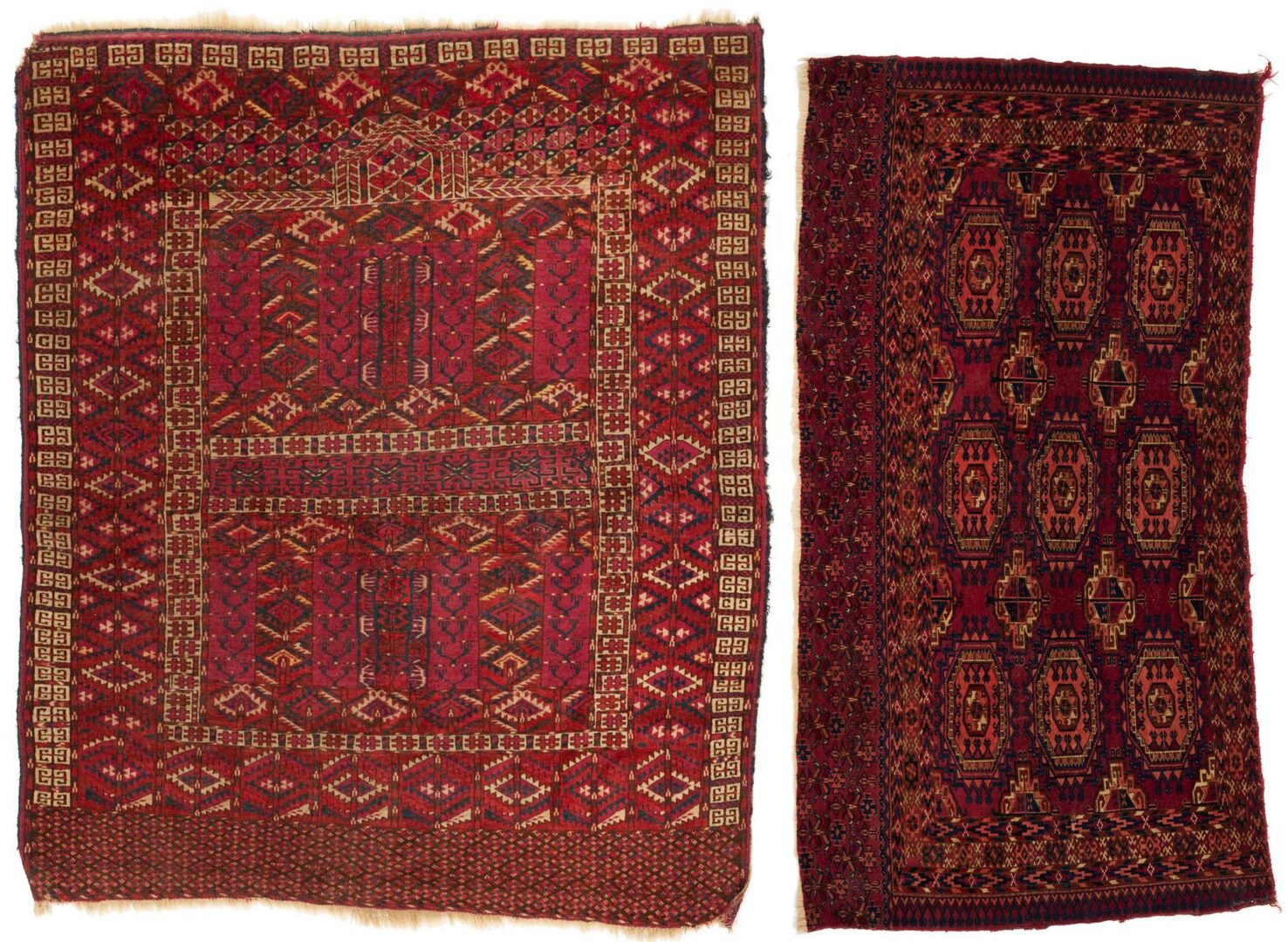 Lot 716: 2 Antique Tekke Turkmen Rugs, Chuval & Ensi