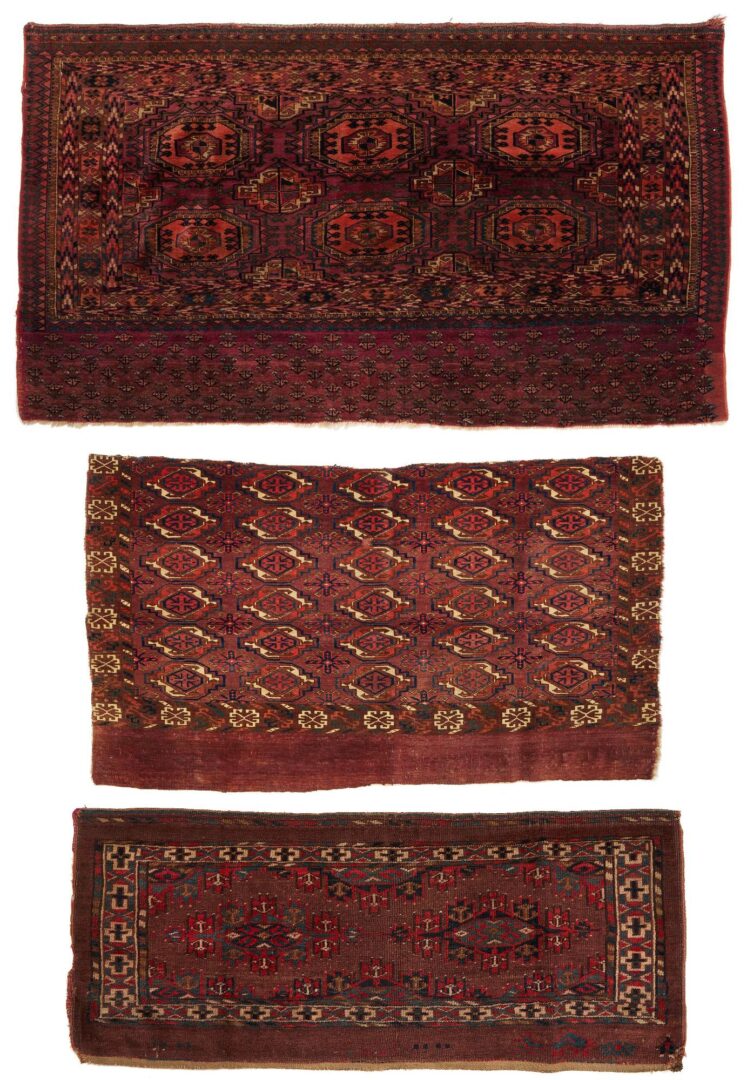 Lot 721: 3 Antique Tekke Turkmen Rugs, Torbas & Chuval