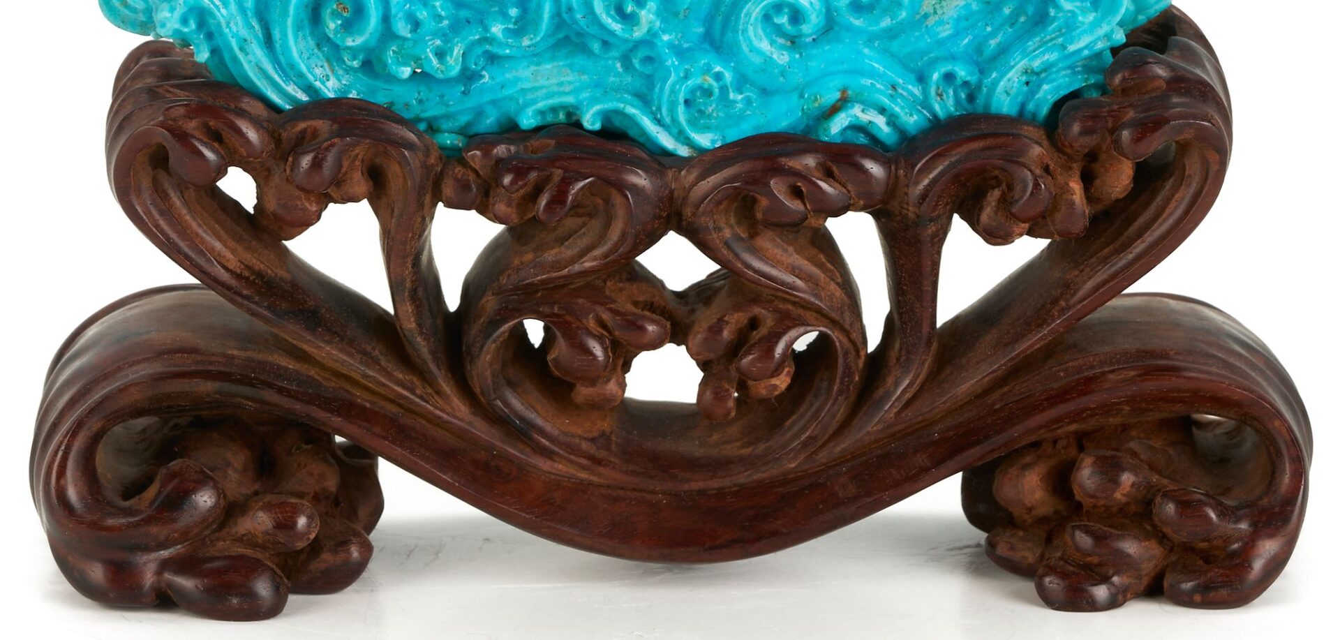 Lot 727: Chinese Carved Turquoise Dragon Sculpture & Japanese Leather Tobacco Pouch