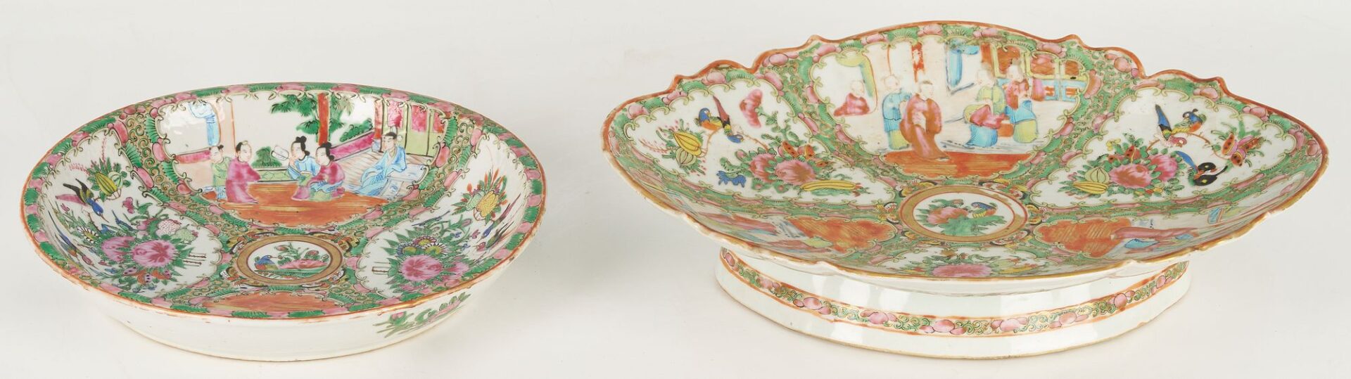 Lot 735: 3 pcs Famille Rose Porcelain: 2 Bowls, 1 Tazza