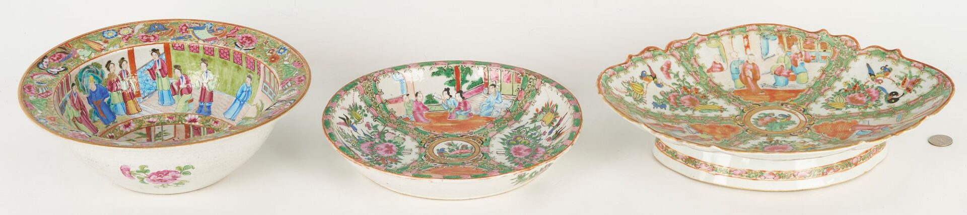 Lot 735: 3 pcs Famille Rose Porcelain: 2 Bowls, 1 Tazza