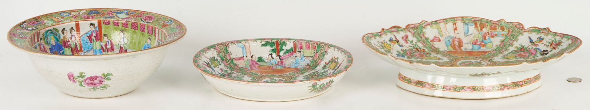 Lot 735: 3 pcs Famille Rose Porcelain: 2 Bowls, 1 Tazza