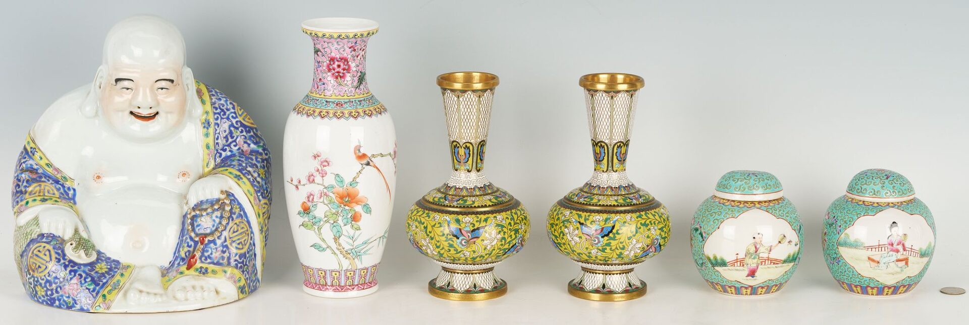 Lot 736: Six Chinese Porcelain & Cloisonne Items