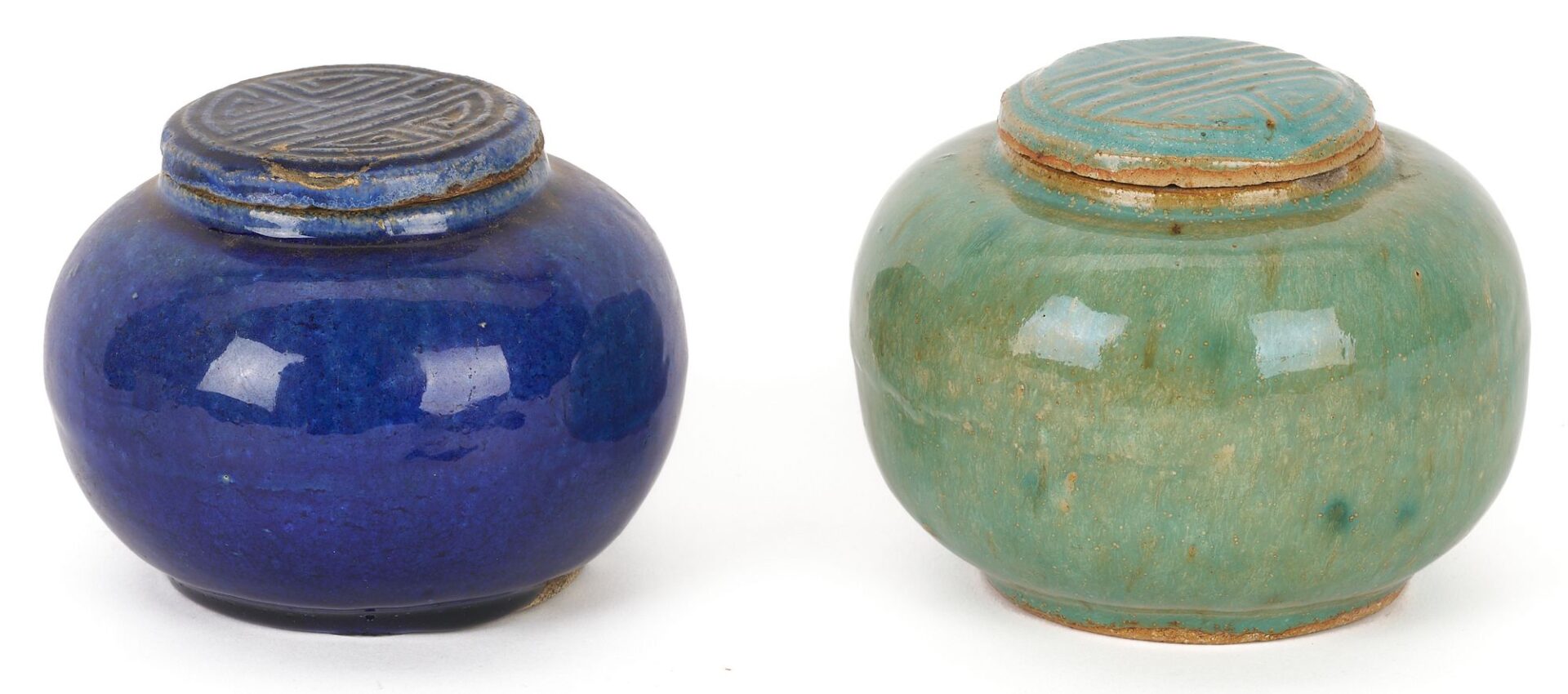 Lot 738: 3 Chinese Polychrome Glaze Ceramic Items, incl. Dragon Brushpot