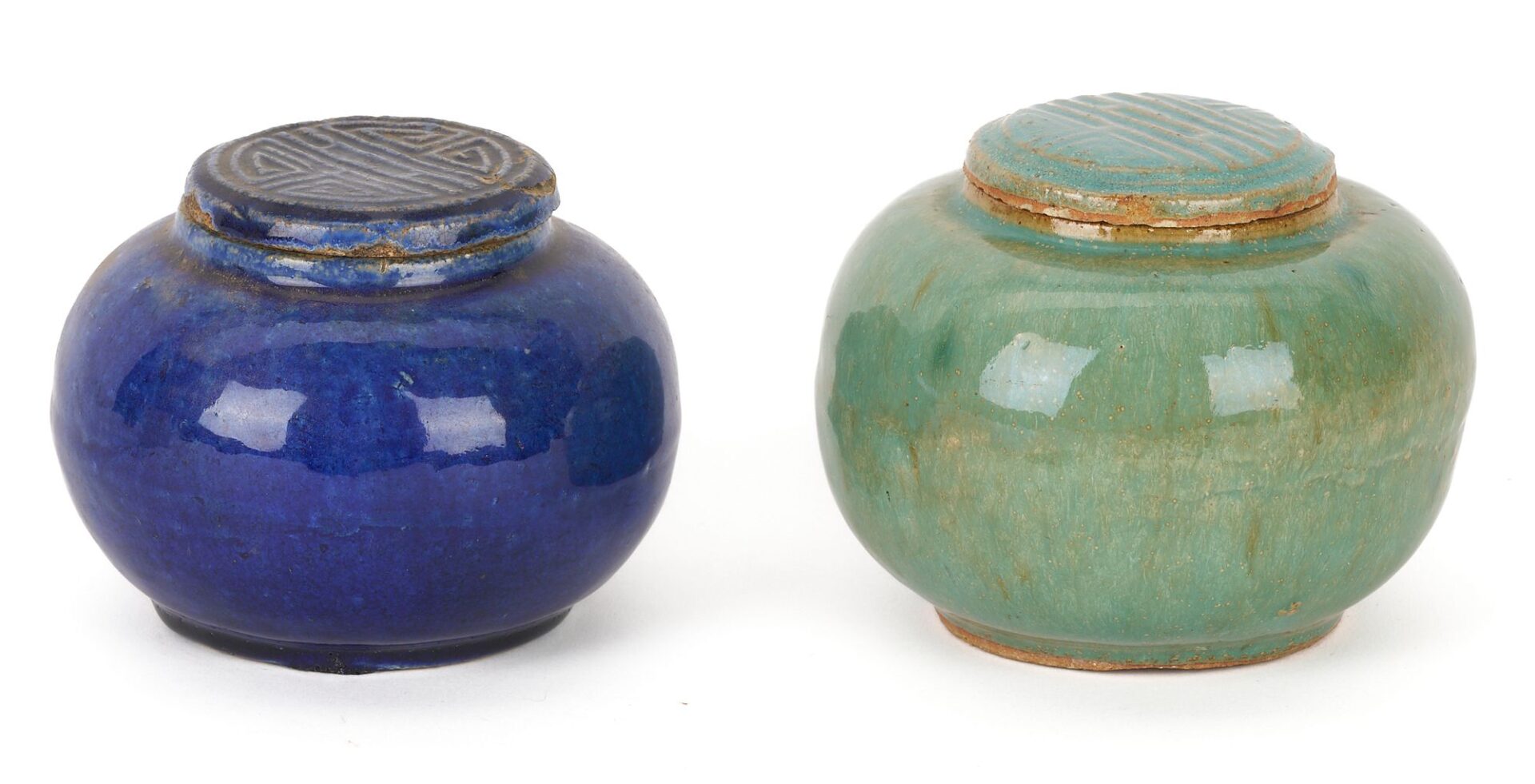 Lot 738: 3 Chinese Polychrome Glaze Ceramic Items, incl. Dragon Brushpot