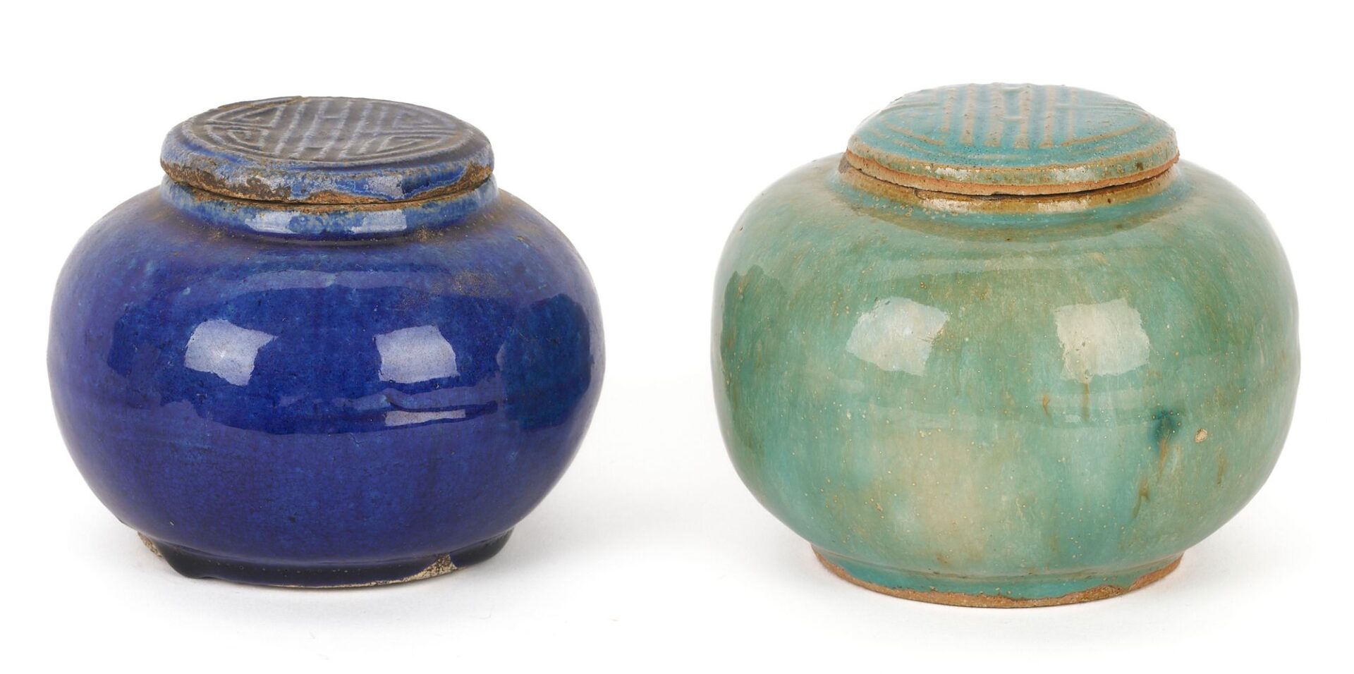 Lot 738: 3 Chinese Polychrome Glaze Ceramic Items, incl. Dragon Brushpot