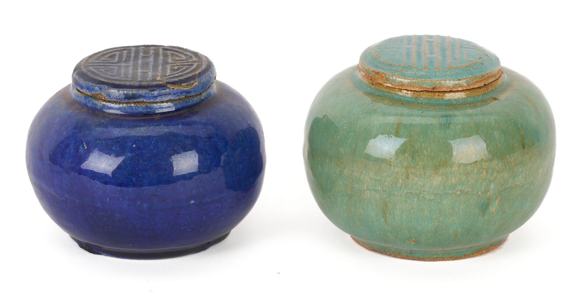Lot 738: 3 Chinese Polychrome Glaze Ceramic Items, incl. Dragon Brushpot