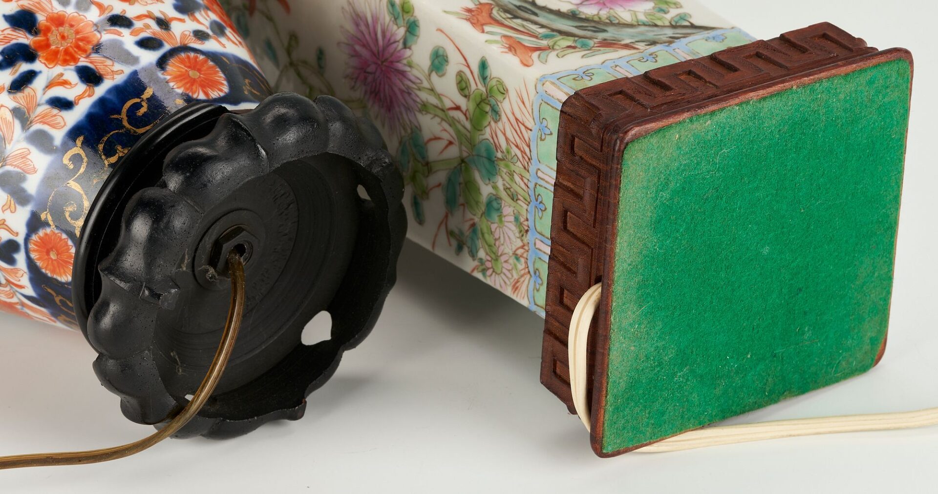 Lot 740: 3  Asian Porcelain Items: Famille Rose Bowl & 2 Table Lamps