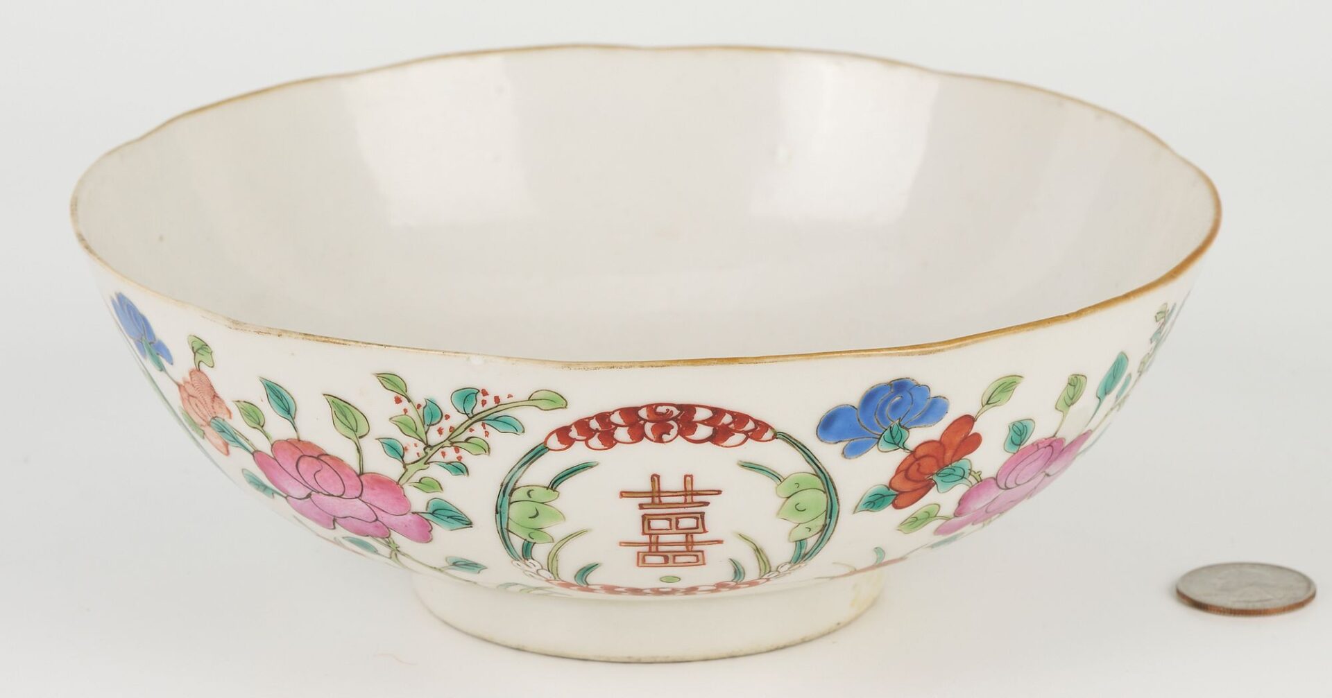 Lot 740: 3  Asian Porcelain Items: Famille Rose Bowl & 2 Table Lamps