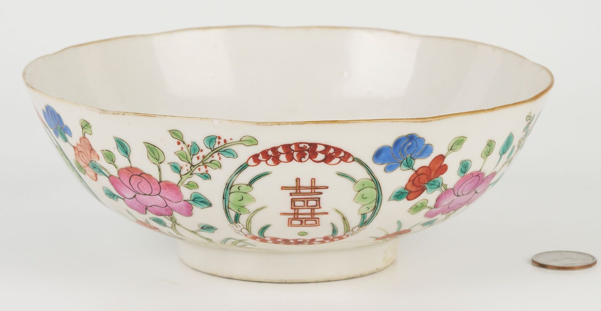 Lot 740: 3  Asian Porcelain Items: Famille Rose Bowl & 2 Table Lamps