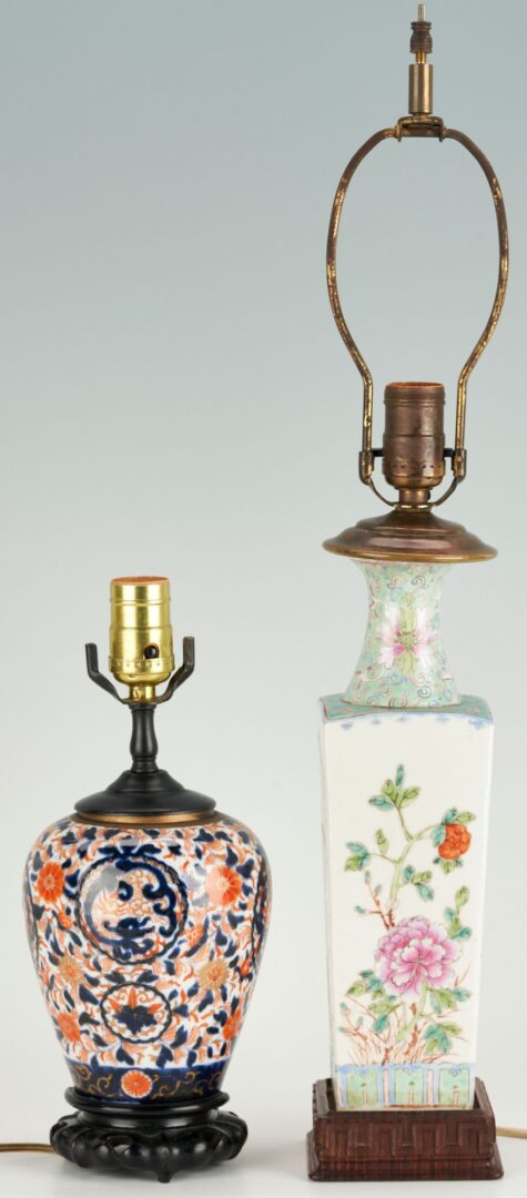 Lot 740: 3  Asian Porcelain Items: Famille Rose Bowl & 2 Table Lamps