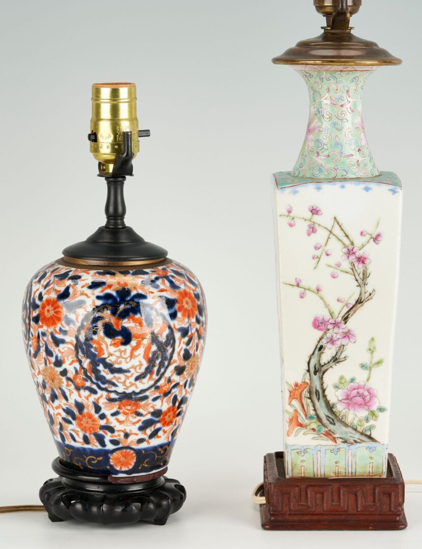 Lot 740: 3  Asian Porcelain Items: Famille Rose Bowl & 2 Table Lamps