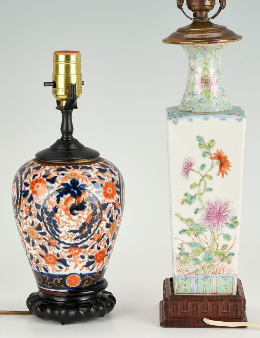 Lot 740: 3  Asian Porcelain Items: Famille Rose Bowl & 2 Table Lamps