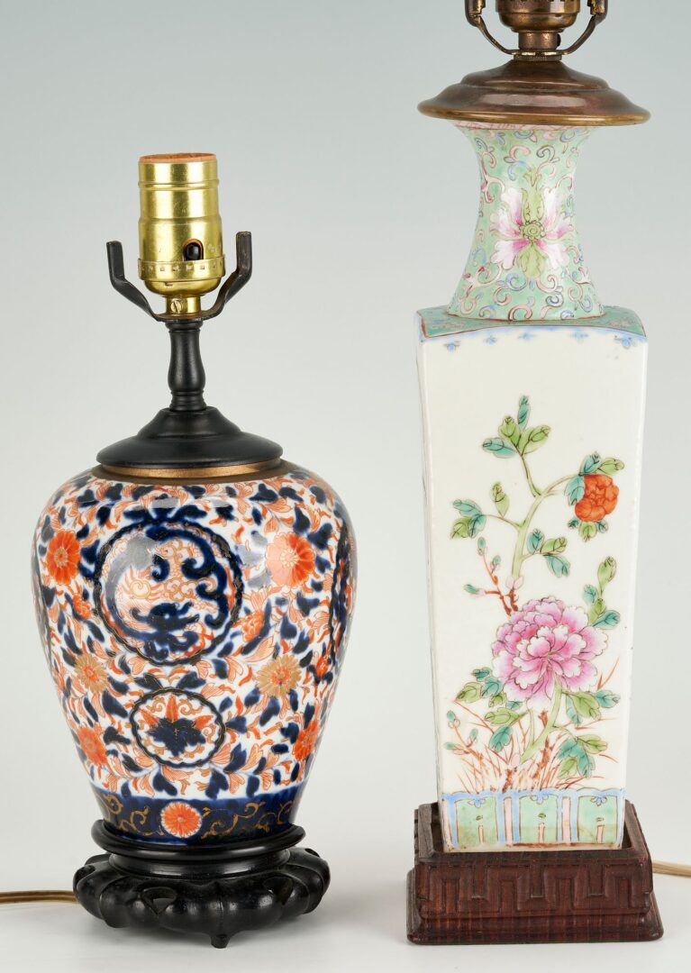 Lot 740: 3  Asian Porcelain Items: Famille Rose Bowl & 2 Table Lamps