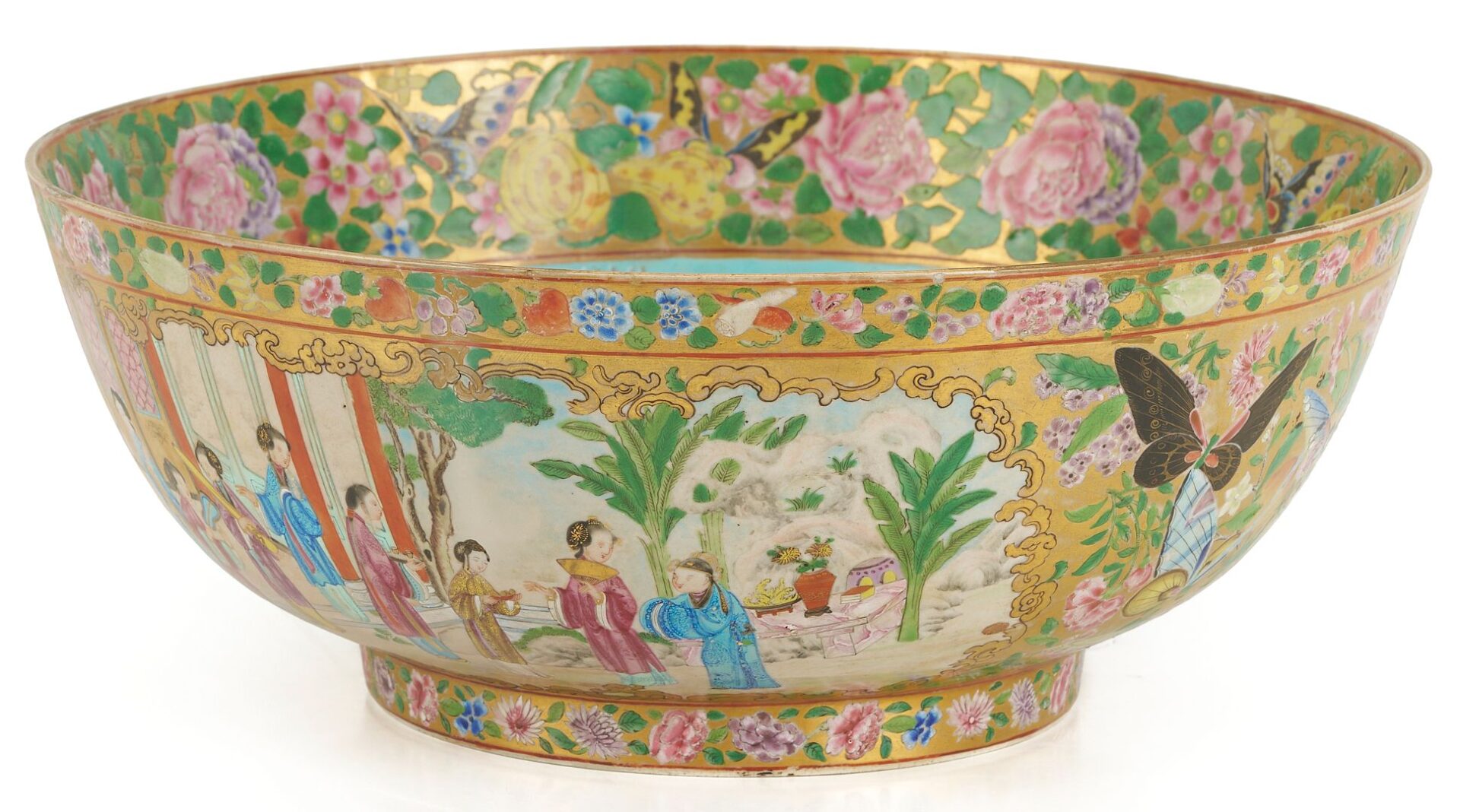 Lot 742: Early Chinese Export Famille Rose Bowl w/ Turquoise Interior