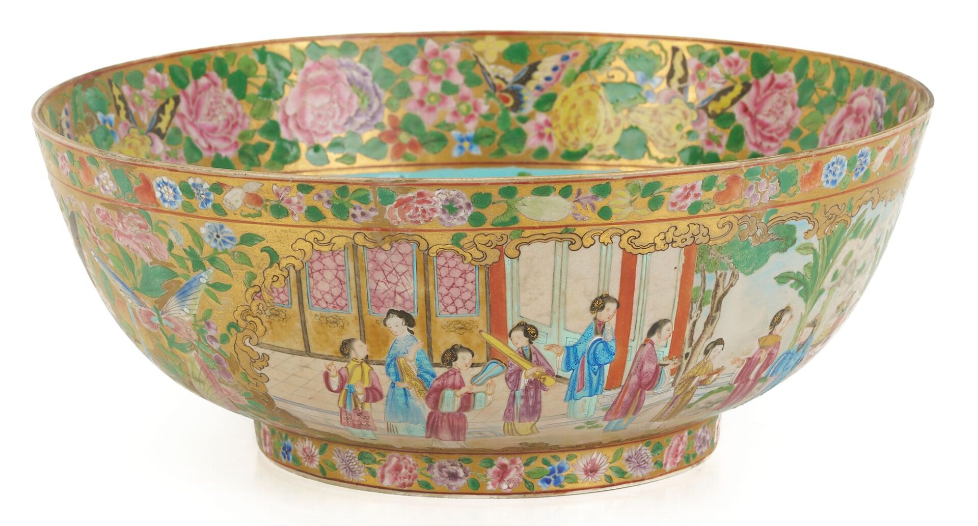 Lot 742: Early Chinese Export Famille Rose Bowl w/ Turquoise Interior