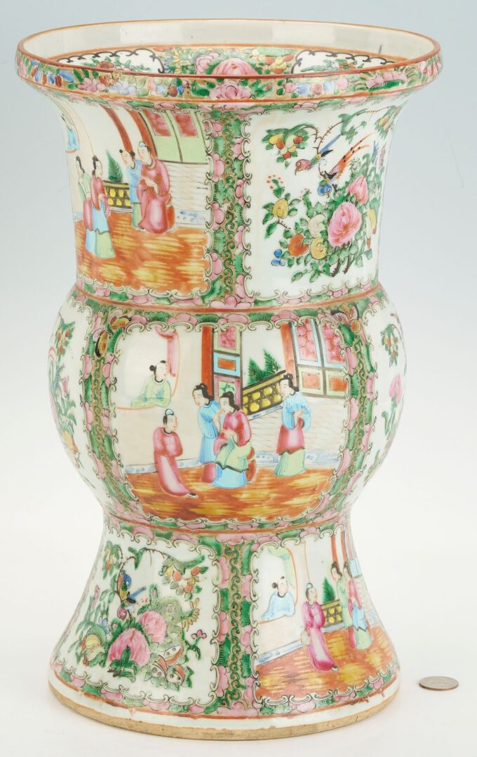 Lot 746: Large Chinese Rose Medallion Beaker Vase